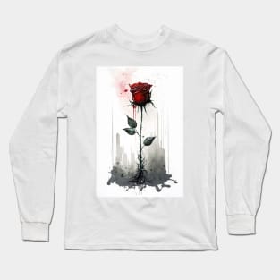 Dark Gothic Red Rose Abstract Art Long Sleeve T-Shirt